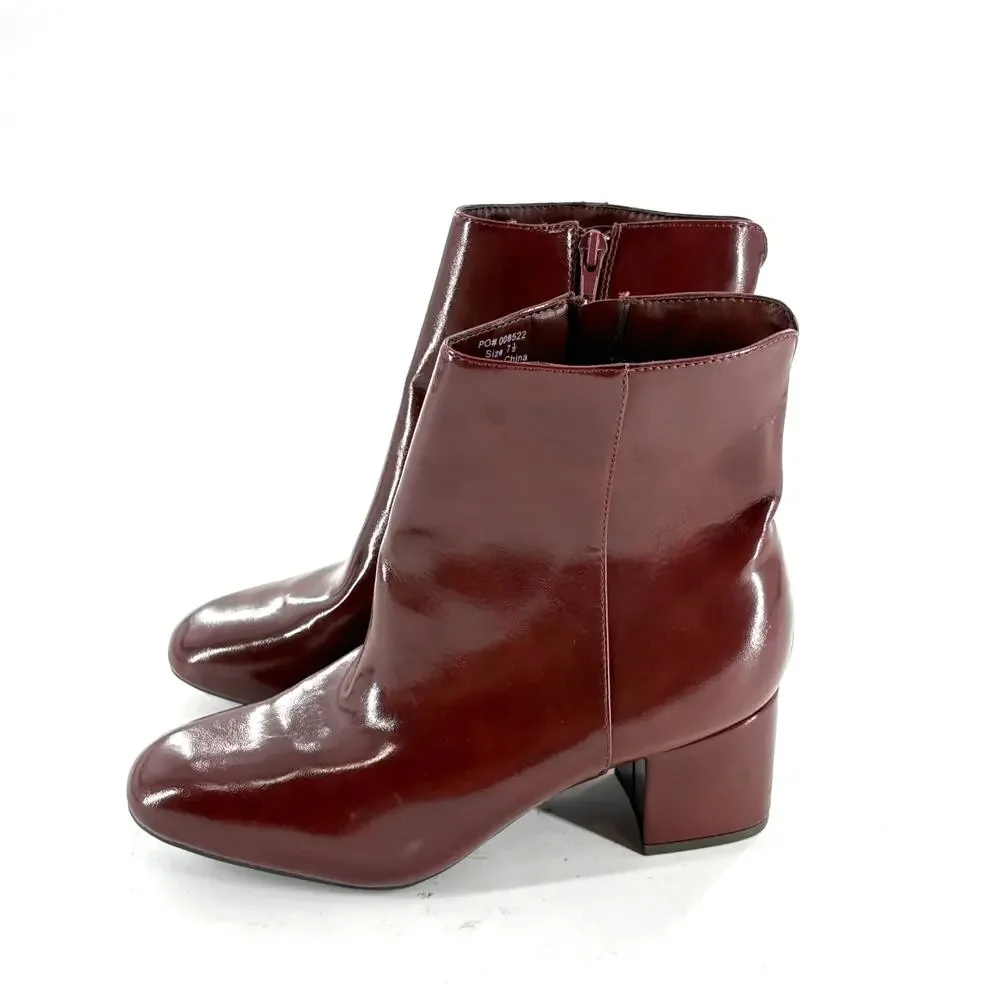 Journee Collection Adria Booties 7.5 Red Brown Boot NWOT Vegan Leather Square